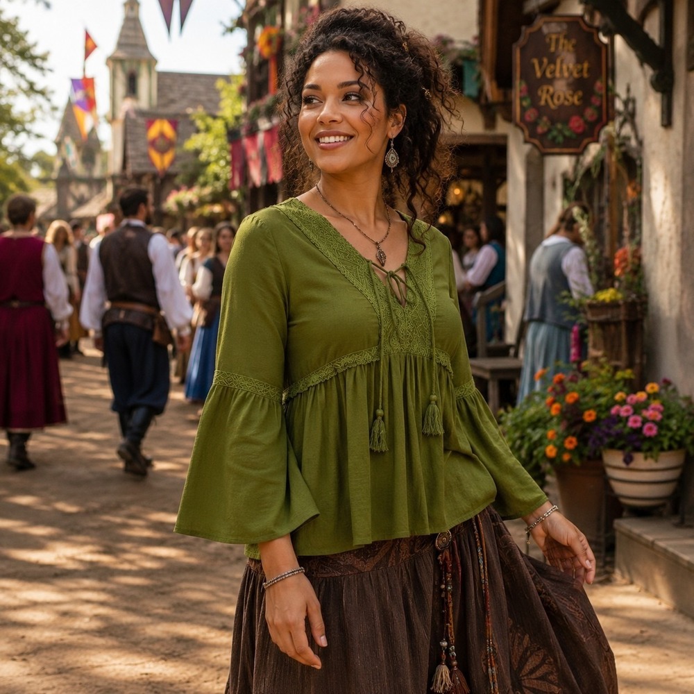 Cato Women's XL Green Peasant Top Ethereal Fairy Ren Faire Boho Cottagecore